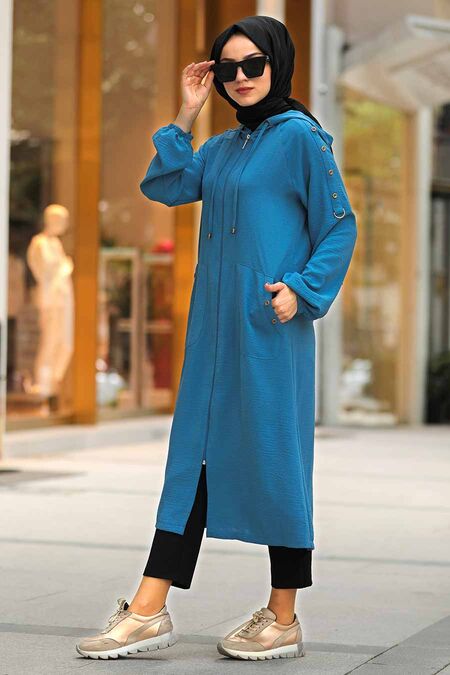 İndigo Blue Hijab Coat 12150IM - NEVA STYLE