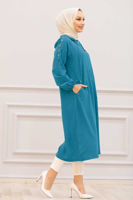 İndigo Blue Hijab Coat 14650IM - NEVA STYLE