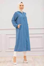 İndigo Blue Hijab Coat 15630IM - 1