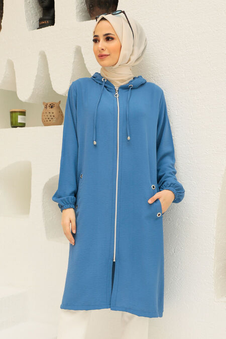 İndigo Blue Hijab Coat 2585IM - NEVA STYLE