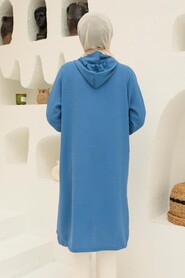 İndigo Blue Hijab Coat 2585IM - 3