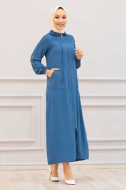 İndigo Blue Hijab Coat 3729IM - 1