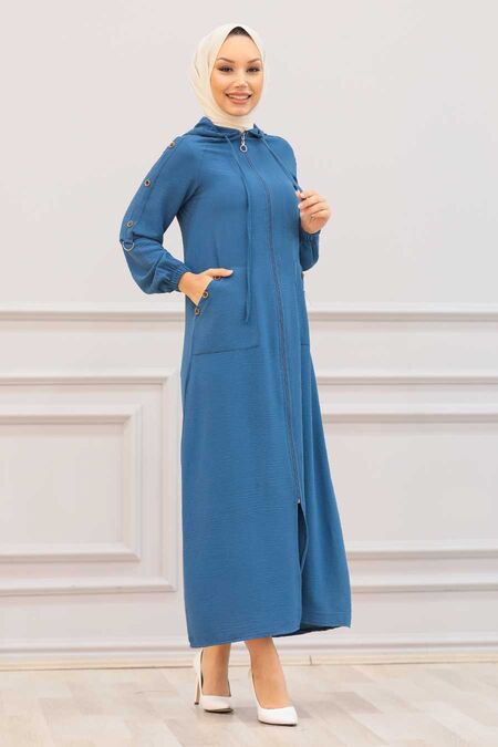 İndigo Blue Hijab Coat 3729IM - NEVA STYLE