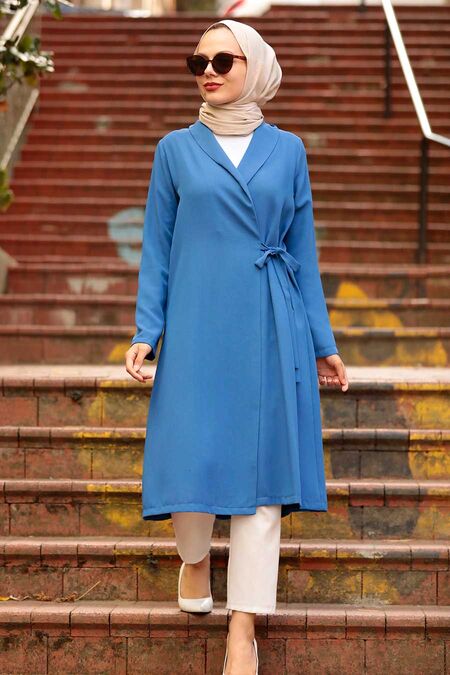 İndigo Blue Hijab Coat 41051IM - NEVA STYLE