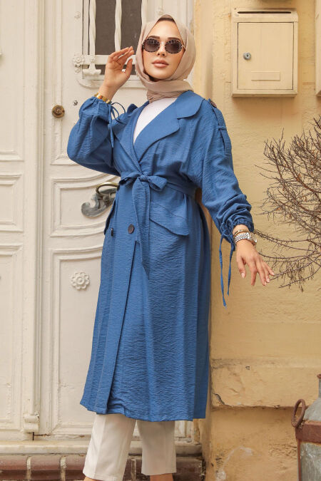 İndigo Blue Hijab Coat 41060IM - NEVA STYLE