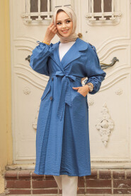 İndigo Blue Hijab Coat 41060IM - 2