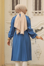 İndigo Blue Hijab Coat 41060IM - 4