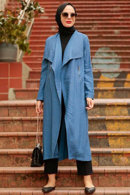 İndigo Blue Hijab Coat 41102IM - NEVA STYLE