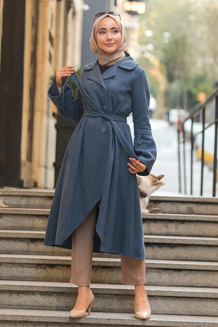 İndigo Blue Hijab Coat 50774IM - NEVA STYLE