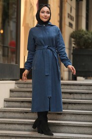 İndigo Blue Hijab Coat 5562IM - 2