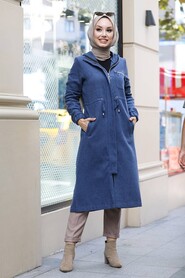 İndigo Blue Hijab Coat 5565IM - 2