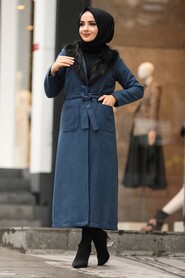 İndigo Blue Hijab Coat 5590IM - 1