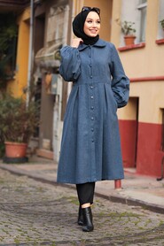 İndigo Blue Hijab Coat 5592IM - 2
