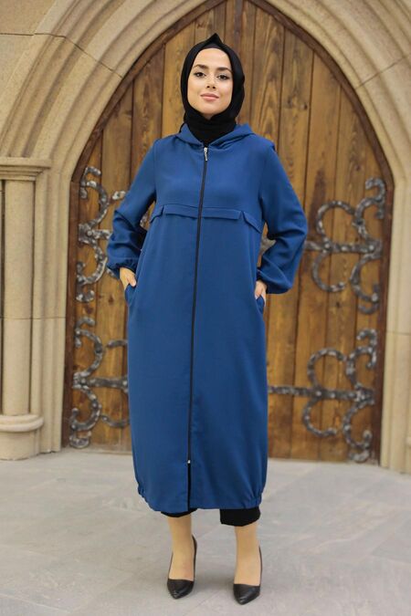 İndigo Blue Hijab Coat 5698IM - NEVA STYLE