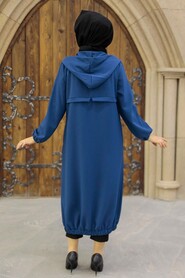 İndigo Blue Hijab Coat 5698IM - 3