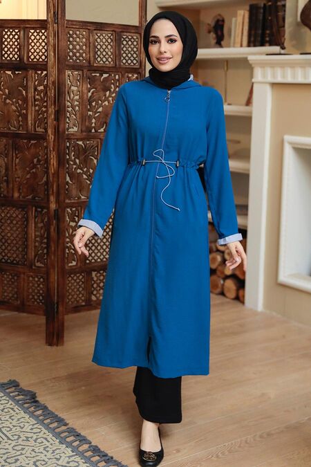 İndigo Blue Hijab Coat 5721IM - NEVA STYLE