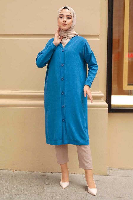 İndigo Blue Hijab Coat 57290IM - NEVA STYLE