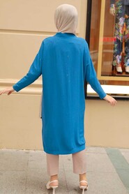 İndigo Blue Hijab Coat 57290IM - 3