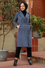 İndigo Blue Hijab Coat 7013IM - 1