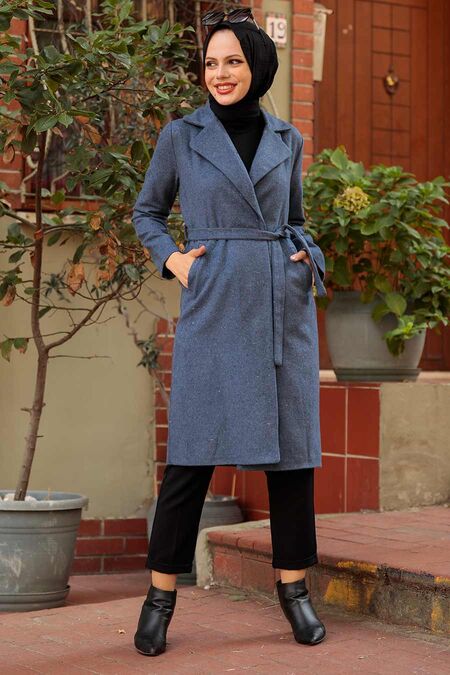 İndigo Blue Hijab Coat 7013IM - NEVA STYLE