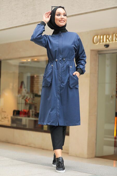 İndigo Blue Hjab Coat 8874IM - NEVA STYLE