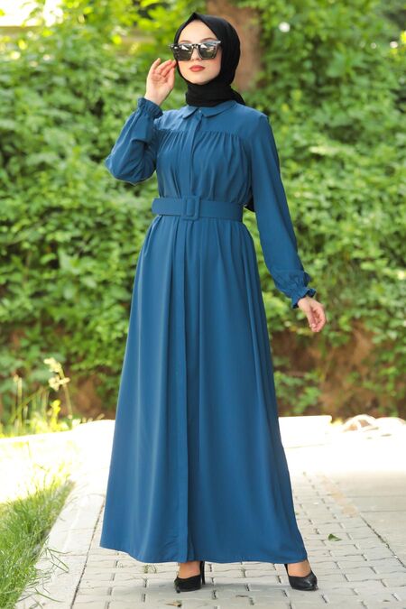 İndigo Blue Hijab Daily Dress 12580IM - NEVA STYLE