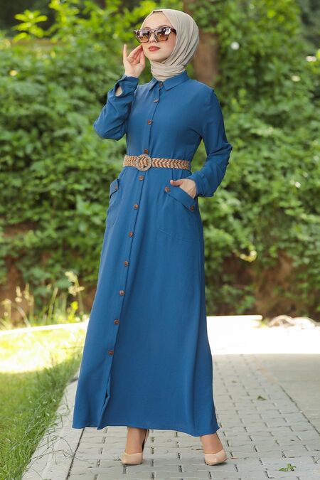 İndigo Blue Hijab Daily Dress 3318IM - NEVA STYLE