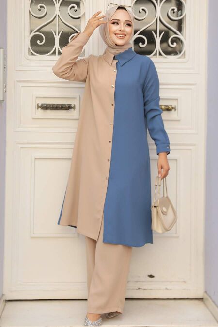 İndigo Blue Hijab Double Suit 52331IM - NEVA STYLE