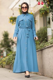 İndigo Blue Hijab Dress 10049IM - 1