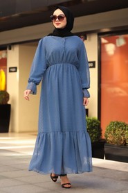 İndigo Blue Hijab Dress 10077IM - 2