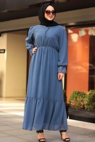 İndigo Blue Hijab Dress 10077IM - 1