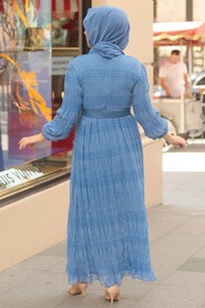 İndigo Blue Hijab Dress 10079IM - 2