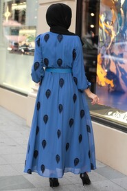 İndigo Blue Hijab Dress 10170IM - 3