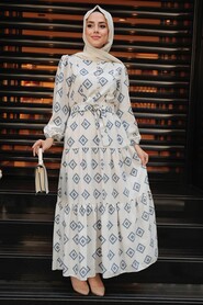 İndigo Blue Hijab Dress 10229IM - 3