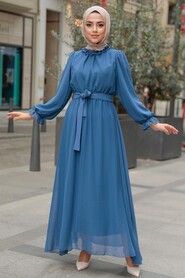 İndigo Blue Hijab Dress 10252IM - 1