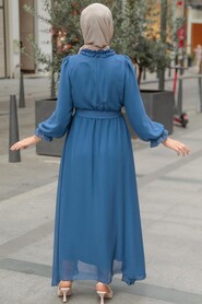 İndigo Blue Hijab Dress 10252IM - 2