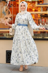 İndigo Blue Hijab Dress 10262IM - 2