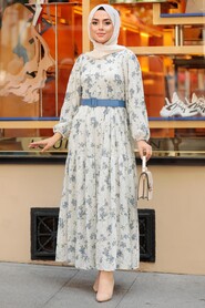 İndigo Blue Hijab Dress 10262IM - 1