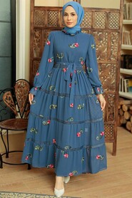İndigo Blue Hijab Dress 10268IM - 2
