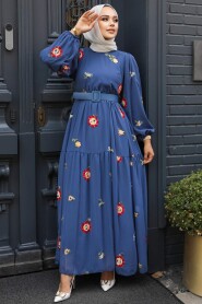 İndigo Blue Hijab Dress 10270IM - 2