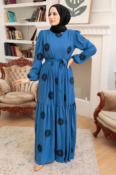 İndigo Blue Hijab Dress 10281IM - NEVA STYLE