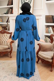 İndigo Blue Hijab Dress 10281IM - 2