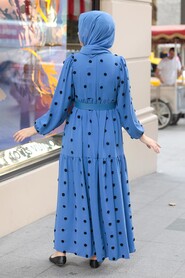 İndigo Blue Hijab Dress 10290IM - 3