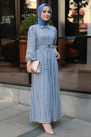 İndigo Blue Hijab Dress 10316IM - 2