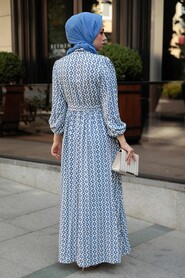 İndigo Blue Hijab Dress 10316IM - 3