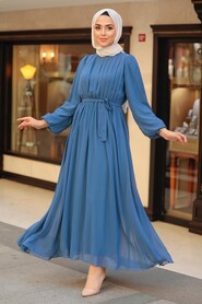 İndigo Blue Hijab Dress 10337IM - 2