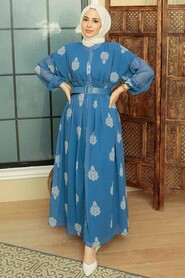 İndigo Blue Hijab Dress 10437IM - 3