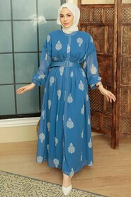 İndigo Blue Hijab Dress 10437IM - 2