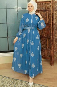İndigo Blue Hijab Dress 10437IM - 1