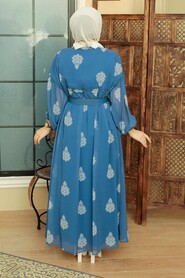 İndigo Blue Hijab Dress 10437IM - 4